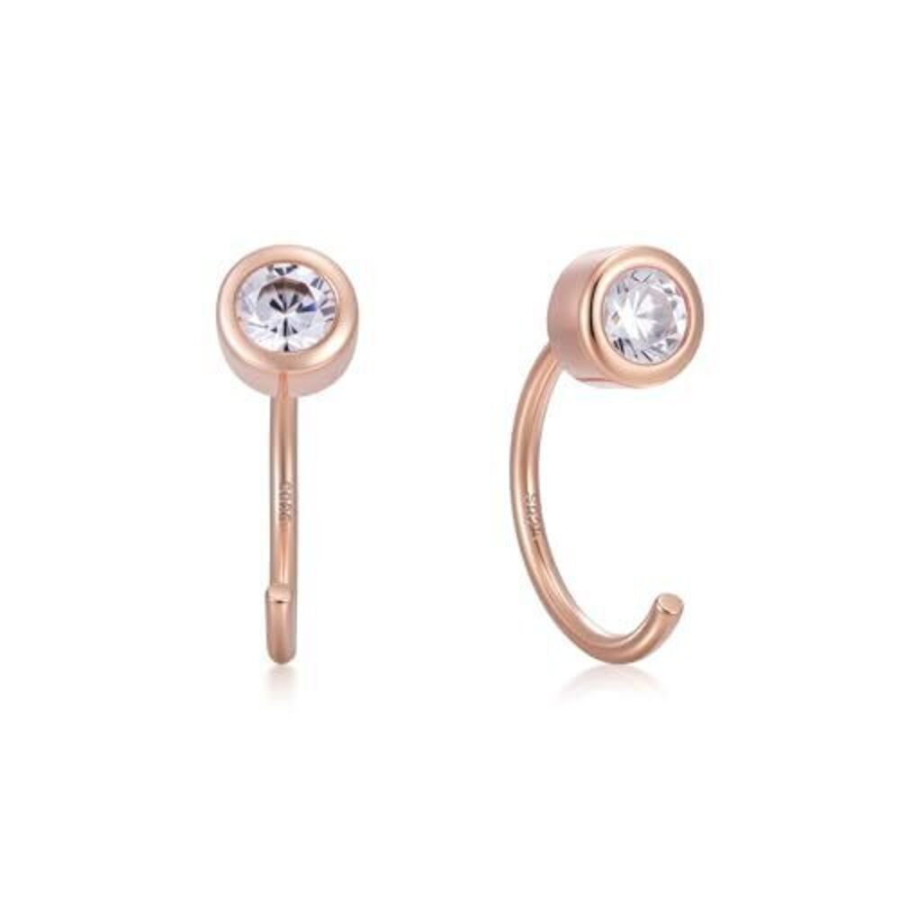 9105 Backless Earrings 18K Rose Gold Plated 925 Sterling Silver Half Huggie